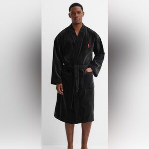 Polo Ralph Lauren Black Terry Cloth Robe With Red Embroidered Logo 😍